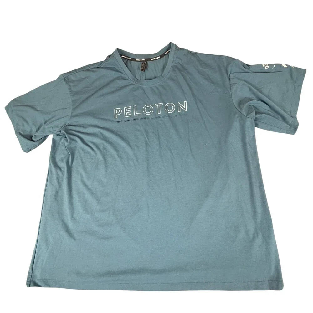 adidas Training x Peloton T-Shirt Mens L Blue Sportswear Athleisure Relaxed Logo